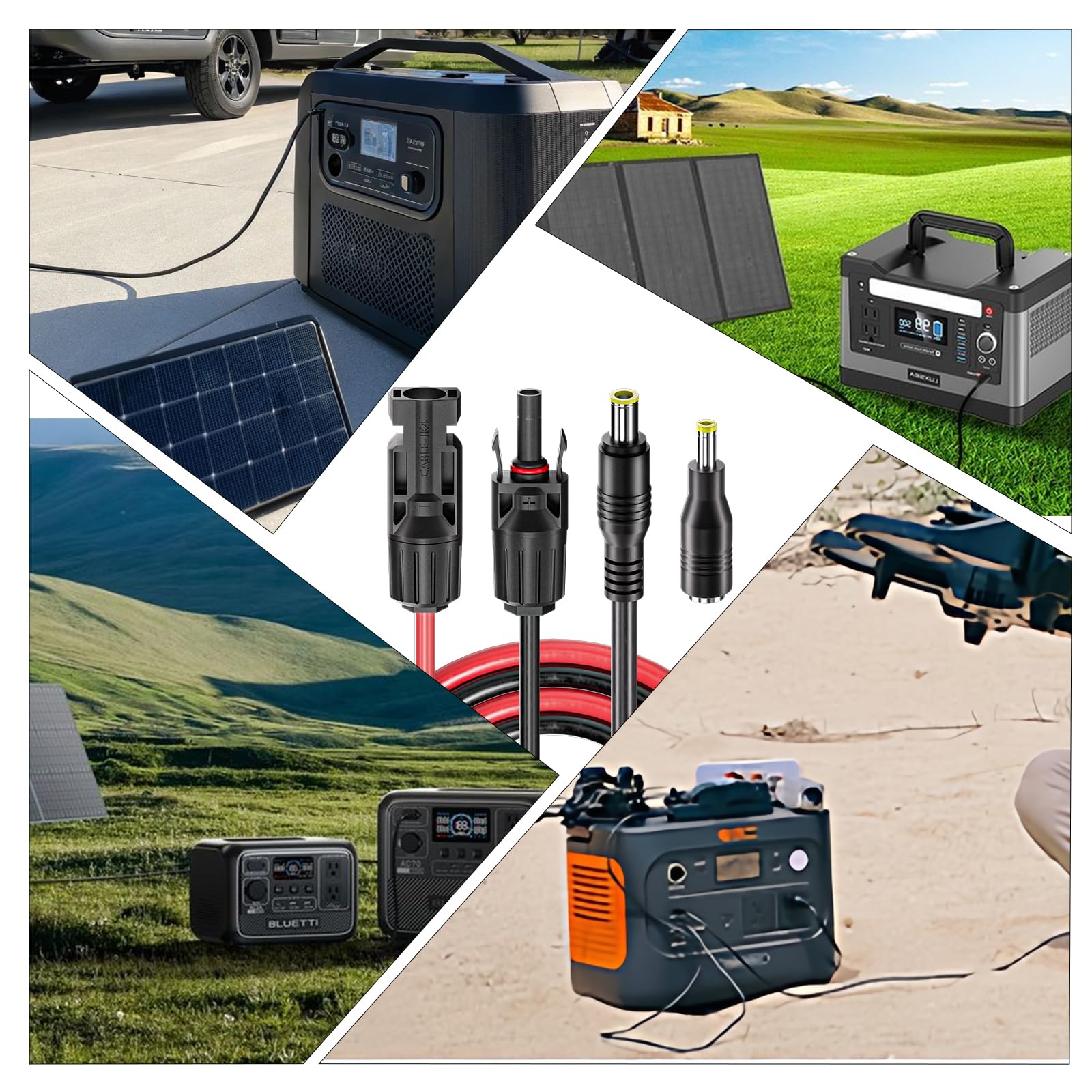 Goupchn Conector de panel solar a DC 8 mm Cable de extensión adaptador 16 AWG con adaptador de CC 5.5 mm x 2.5 mm para estación de energía de respaldo portátil GZ, generadores solares 6 pies
