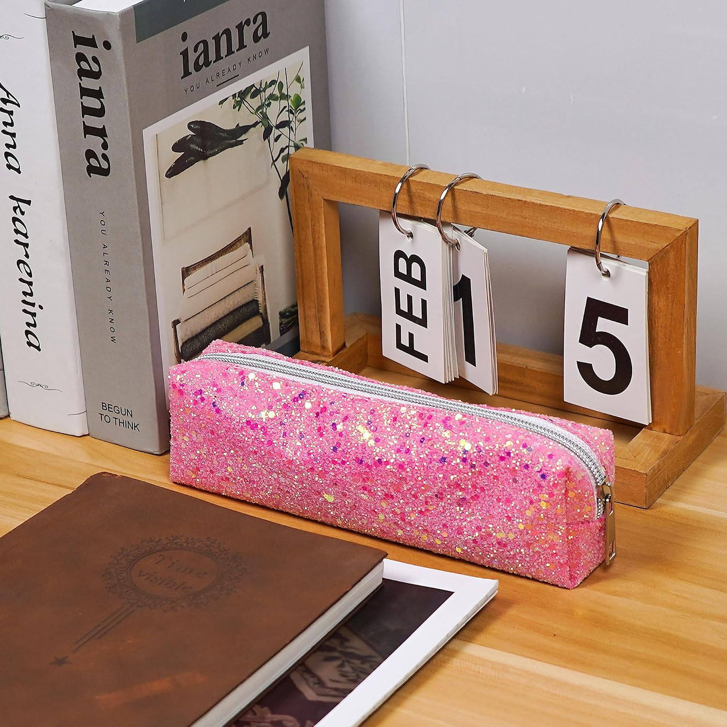 Pink Pencil Box Glitter, Shiny Pencil Case, Stationery Zipper Portable Pencil Case, Stationery Storage Bag, for Daily Study Work (1Pcs)
