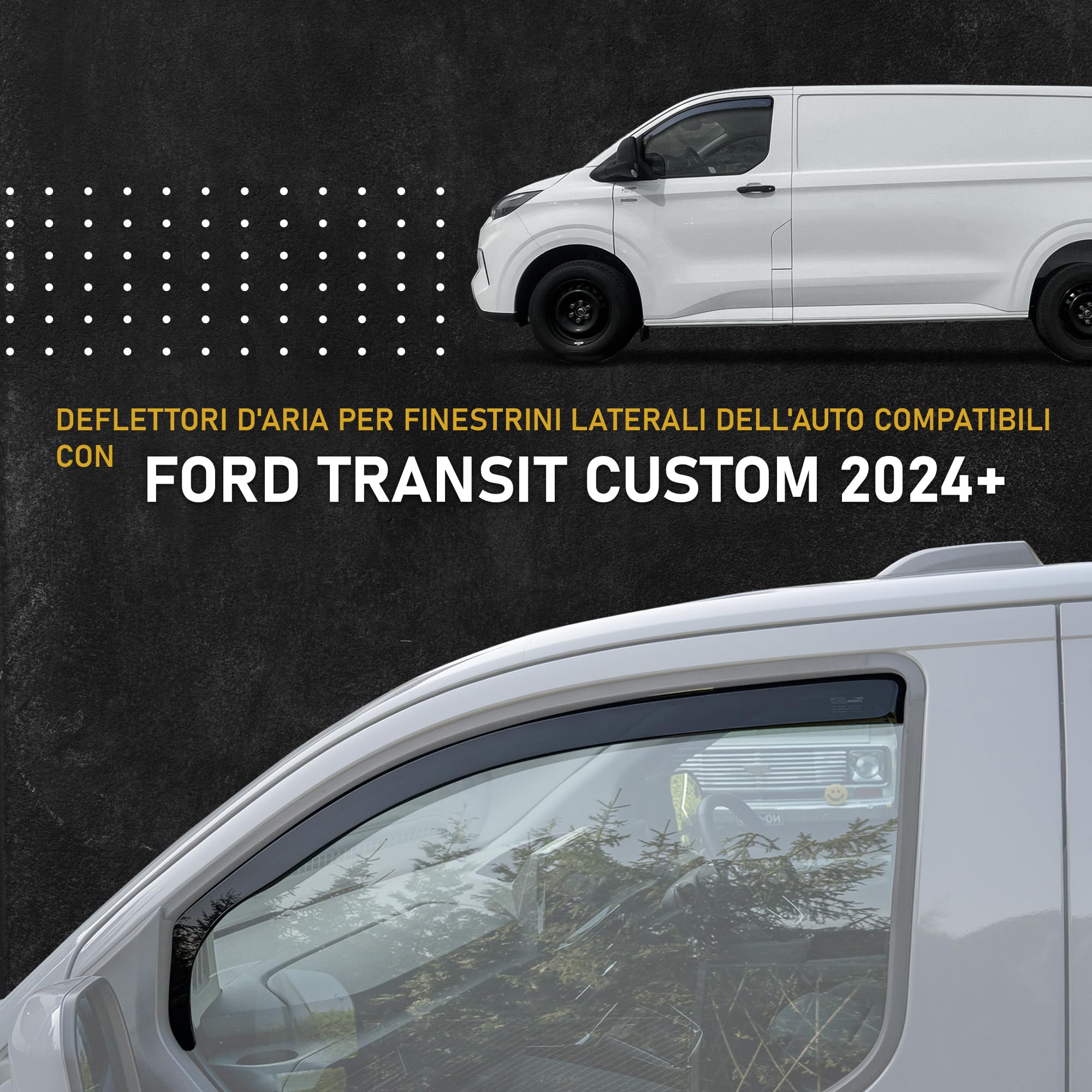 HEKO - Compatibile con Ford Transit Custom 2023+ ; Deflettori per Vetri Laterali; Anteriori; 2 pz; Deflettori d’Aria Antipioggia, Antiturbo, Oscurati, Aerodinamici; Installazione Rapida e Semplice