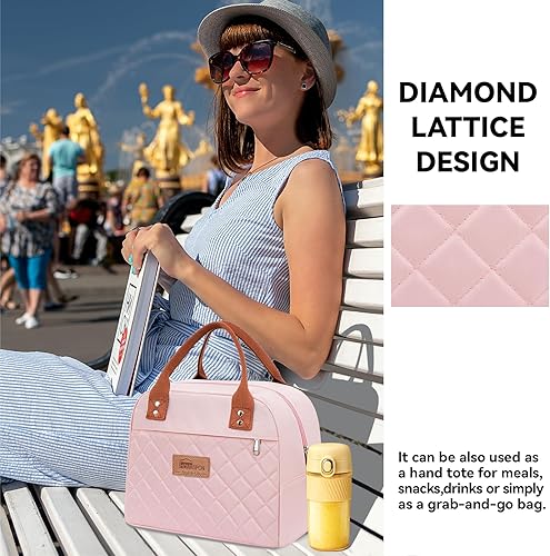 Miniatura 6 de HOMESPON Insulated Lunch Bag for Women Men Adults Lunch Tote with Front Pocket Lunch Box Container Cooler Bag for Work Picnic (Pink)