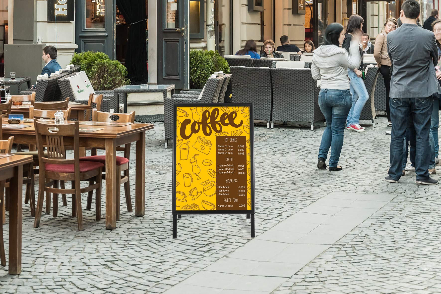 Kundenstopper DIN A1 | Gehweg Aufsteller mit 32mm Profil in schwarz | Preisschilder Aufsteller, Plakatständer, kundenstopper wetterfest, Bilderrahmen A1