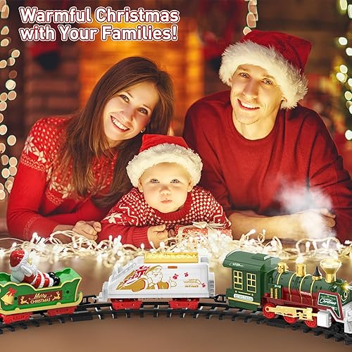 Miniatura 7 de Juego de tren de Navidad Juguetes de tren colgante con luz ahumada y sonido para niños y niñas, juego de tren alrededor debajo del árbol de Navidad
