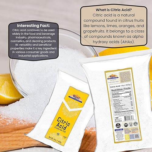 Miniatura 3 de Polvo de ácido cítrico Rani, grado alimenticio (Limbu Ka Ful) 14 onzas (14.11 oz)  Utilizado para cocinar, bombas de baño, limpieza, apto para
