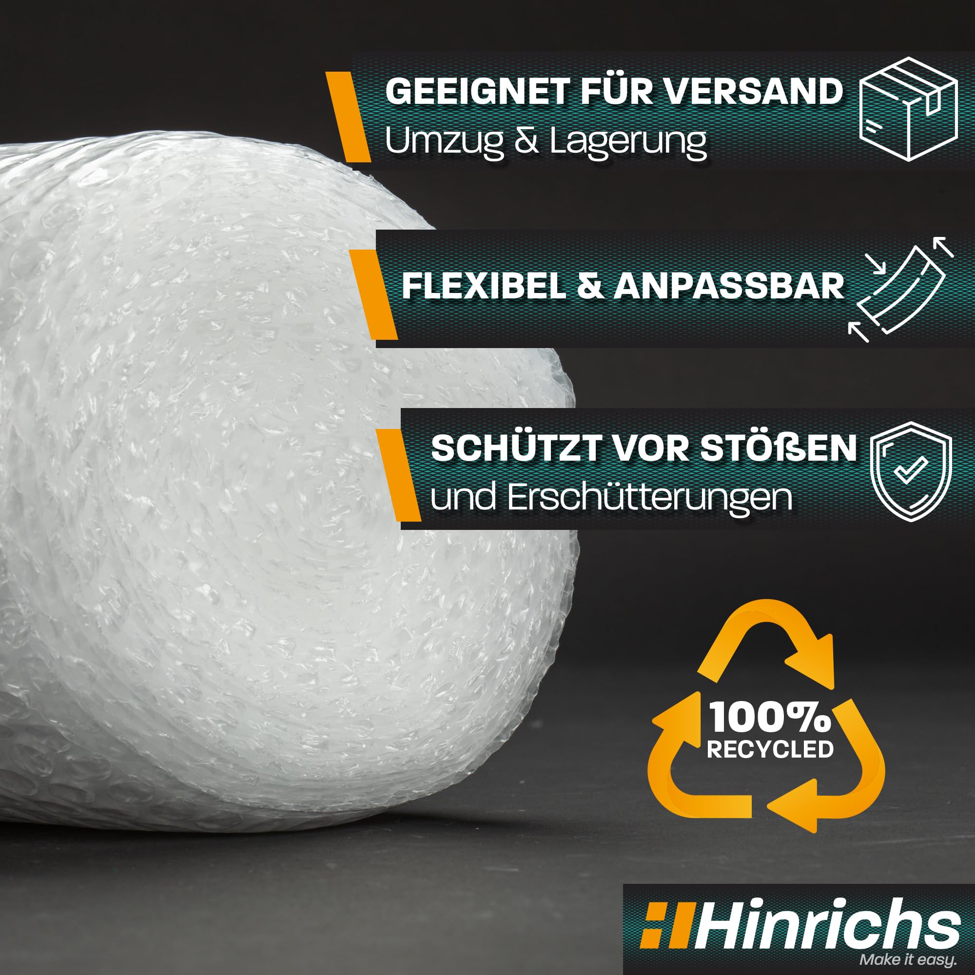 Hinrichs Luftpolsterfolie Rolle 10m x 40 cm - Ideal für Versand, Verpackung und Umzug - Bubble Wrap als Verpackungsmaterial - Noppenfolie - Polstermaterial - Image 3