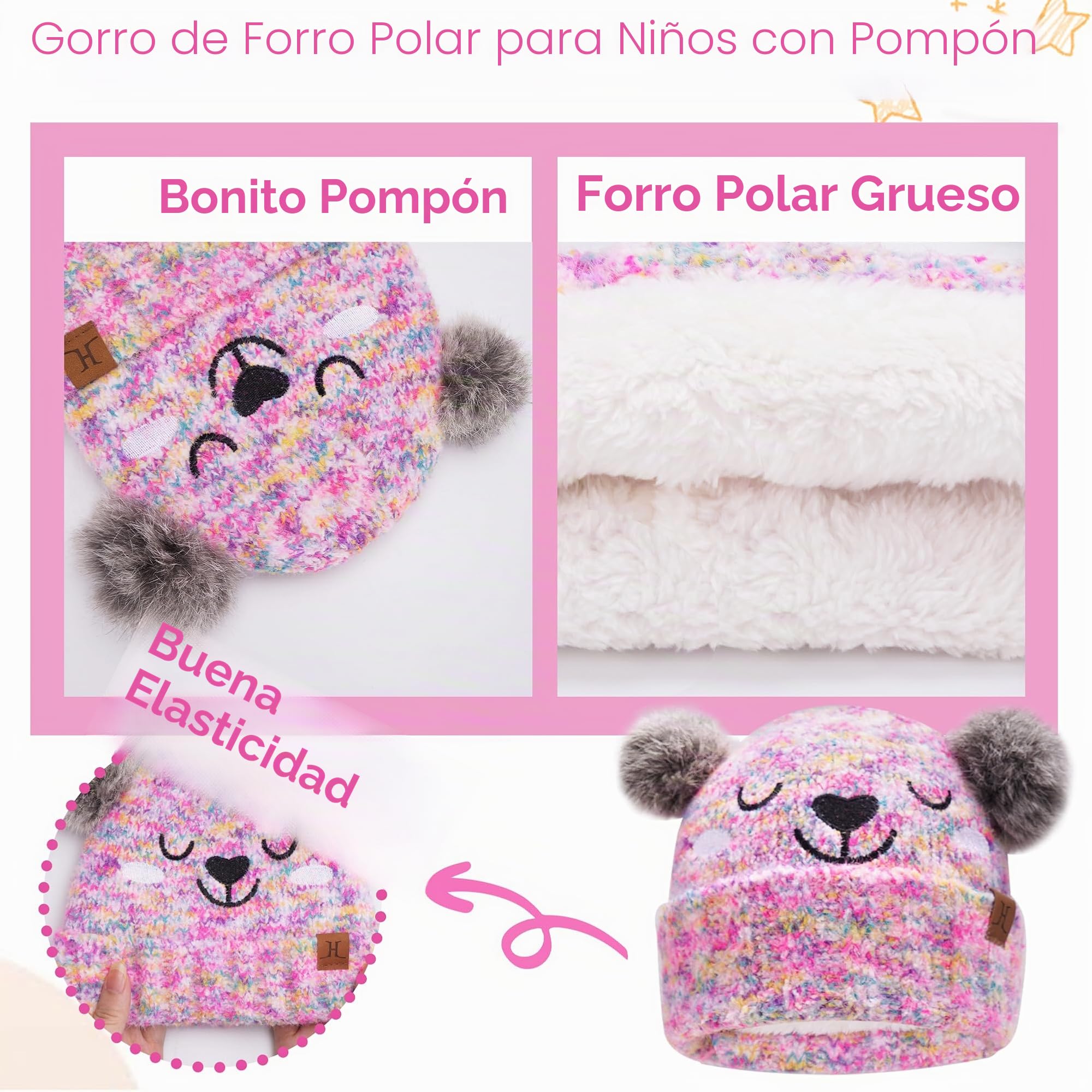 Niños Invierno Gorro Pompon Guantes Bufanda Conjunto Manoplas con Forro Polar Regalo Bebe para 0-8 Años Niña Niño