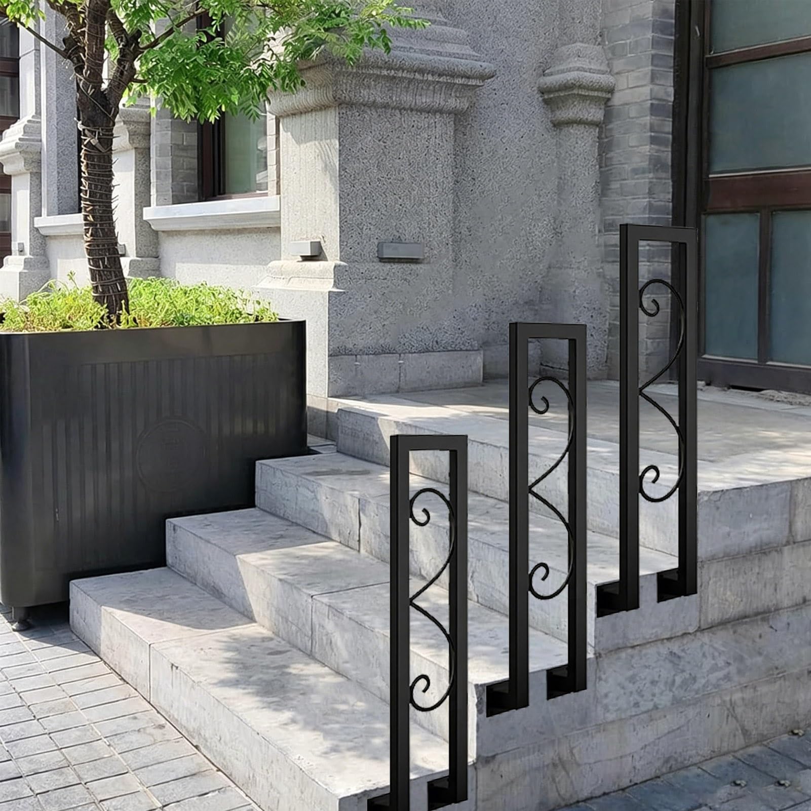 U-Shaped Stair Railing, Metal Iron Hand Rail Side Mount Guardrail with Installation Kit, Outdoor Steps Grab Rails for Patio Garden Exterior Front Porch(90cm/35in)