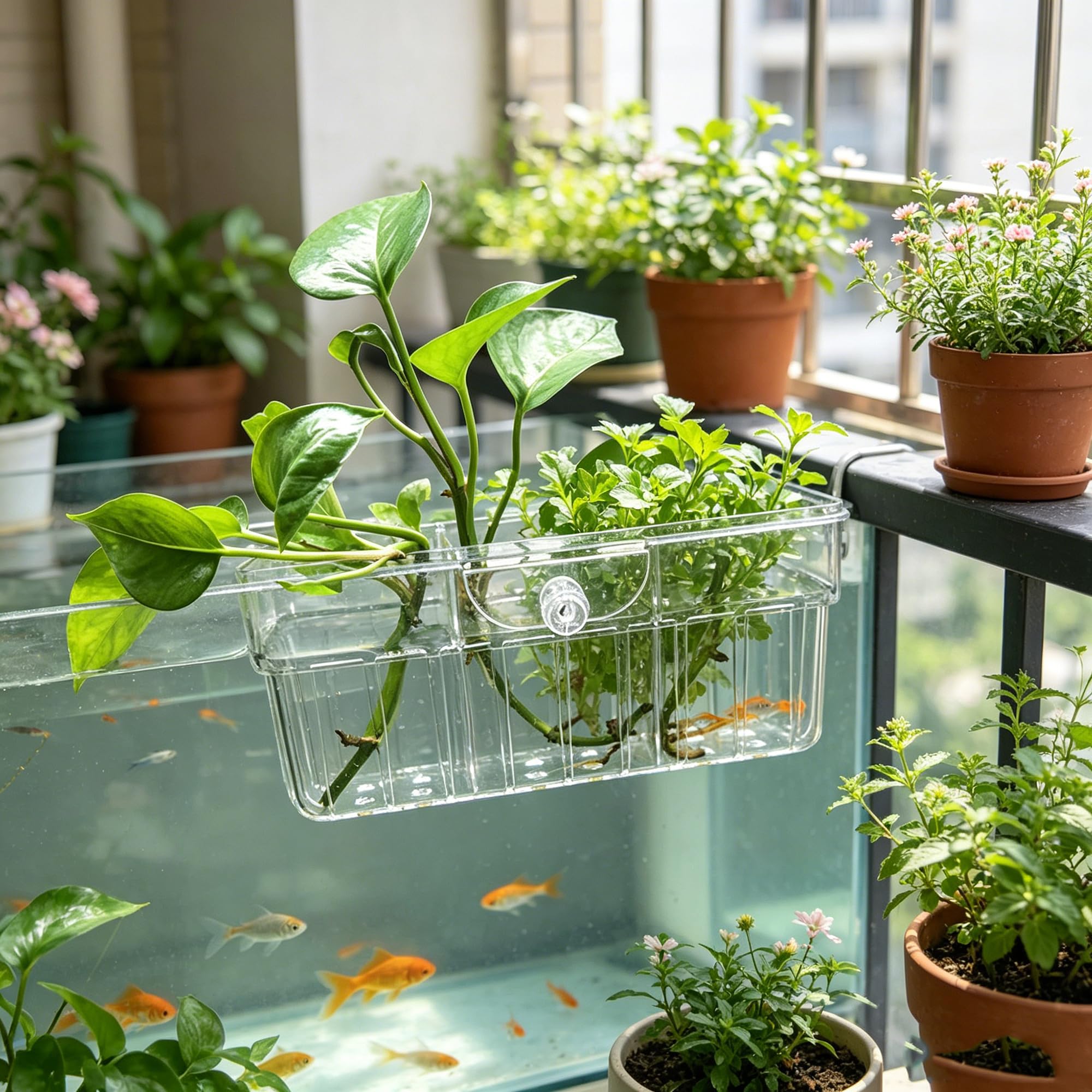 Lot de 2 supports de plantes d'aquarium à 3 cellules, support pour plantes d'aquarium, pot de fleurs suspendu pour aquarium, aquarium, décoration d'aquarium
