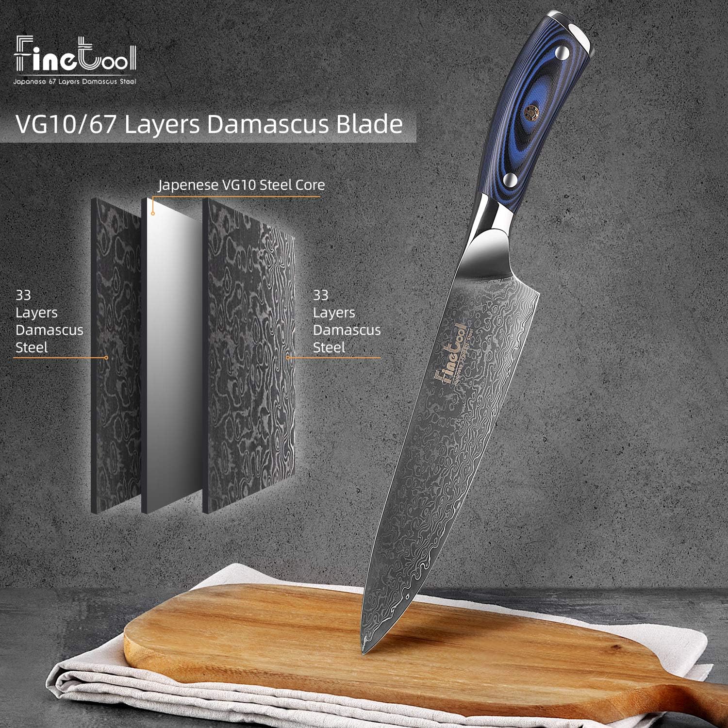 Limited Discount Chef Knives,FineTool 8 inch Professional Kitchen Knife Japanese Damascus VG10 67 Layer Stainless Steel Knives with Ultra Sharp Blue Micarta Handle Limited Stock Chef Knives,FineTool 8 inch Professional Kitchen Knife Japanese Damascus VG10 67 Layer Stainless Steel Knives with Ultra Sharp Blue Micarta Handle