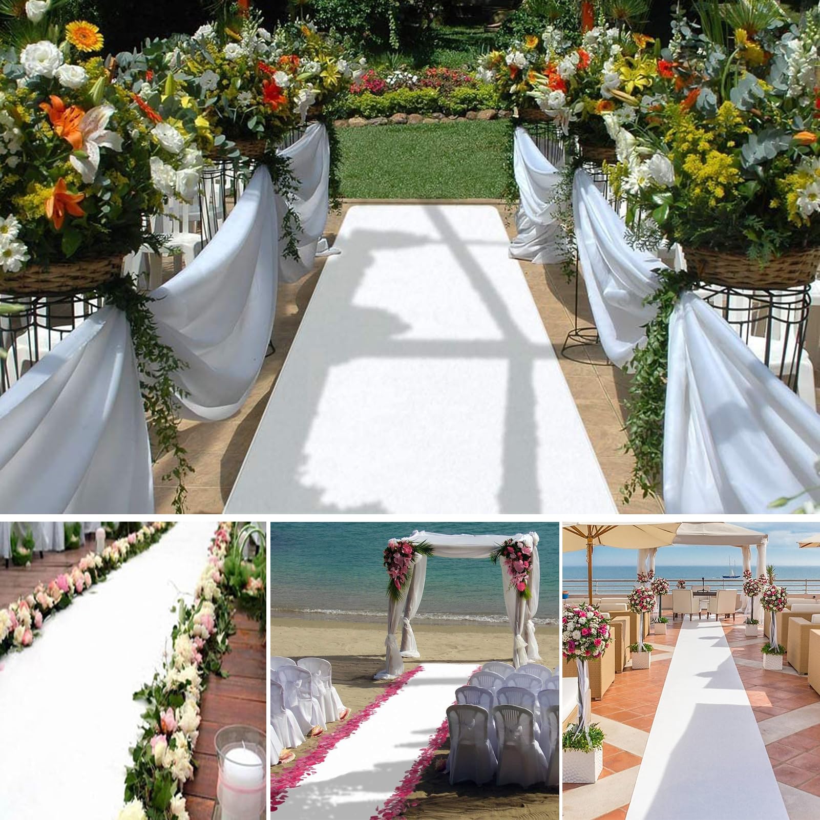 Tappeto bianco per corridoio nuziale, tappeto antiscivolo per passerella, ideale per cerimonie nuziali, feste, decorazioni natalizie per interni ed esterni, spessore 2,3 mm,White,1.2x10m