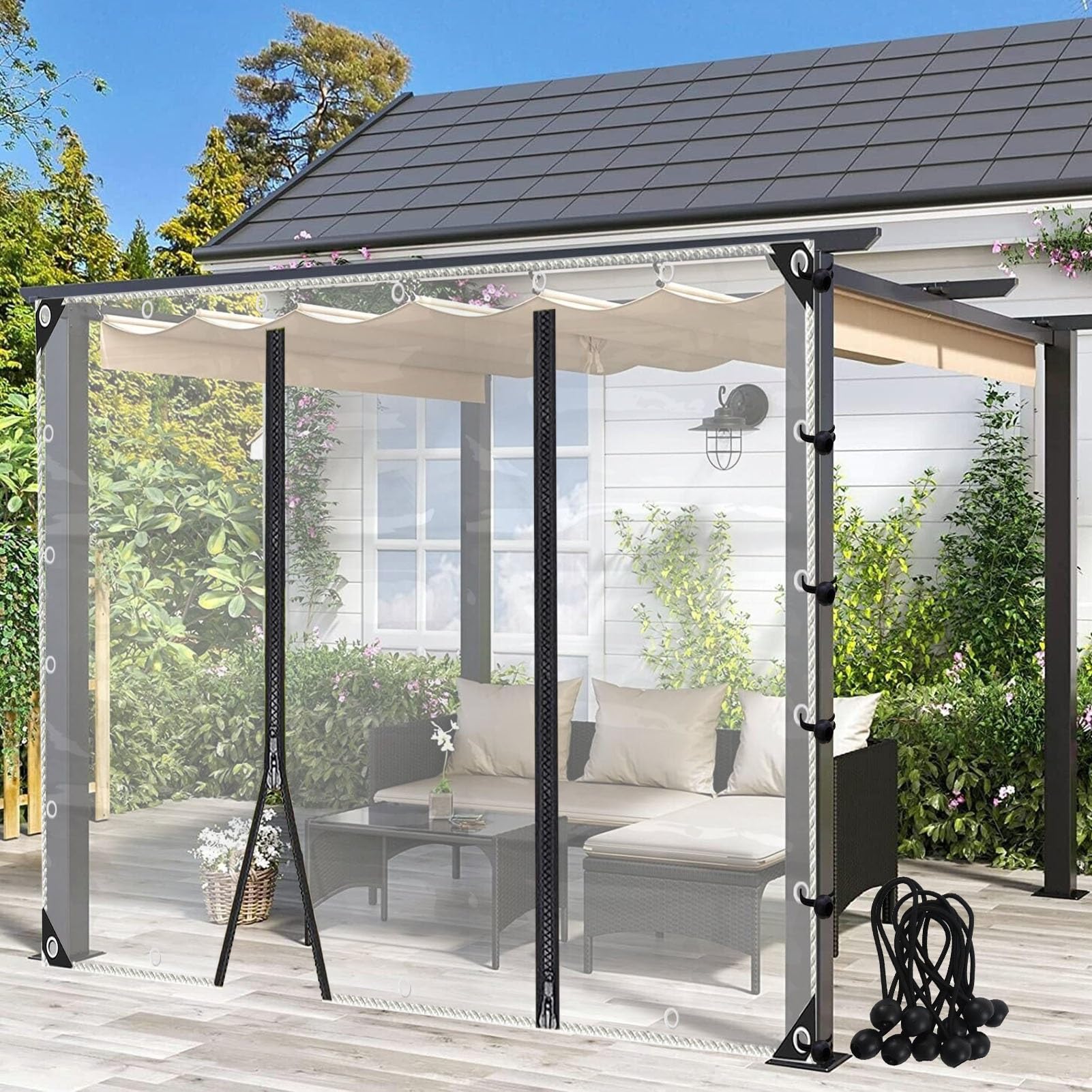 Clear Tarp Outdoor Waterproof Curtains Pvc Transparent Tarpaulin Side Panels with Zippered Door for Pergola Patio Porch Gazebo POCHY (Color : Clear, Size : 2x2m)