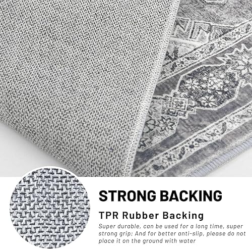 Miniatura 3 de KUTA Alfombra oriental lavable de 2.6 x 8 pies para pasillos, antideslizante, vintage, gris, alfombra de pasillo de cocina, ultra suave, tribal,