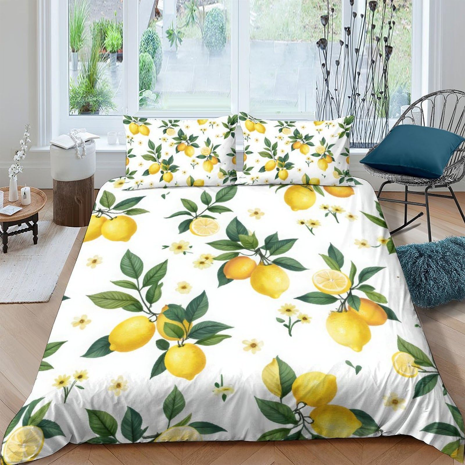 Ctjqhvkz Style-2 3D Printed Lemon Botanical Fitted Sheet Microfiber Soft Yellow Fruit Mattress Cover For Bedroom Dorm Rental Decor Single（135X200cm）