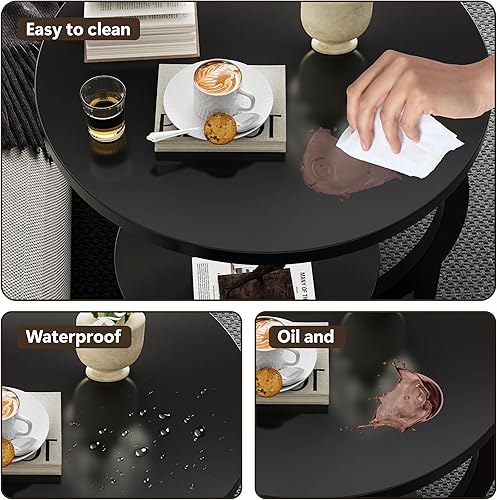 Miniatura 7 de Mesa auxiliar en forma de C, mesa auxiliar redonda de 2 niveles, mesa auxiliar pequeña para sala de estar, dormitorio, mesita de noche, espacio