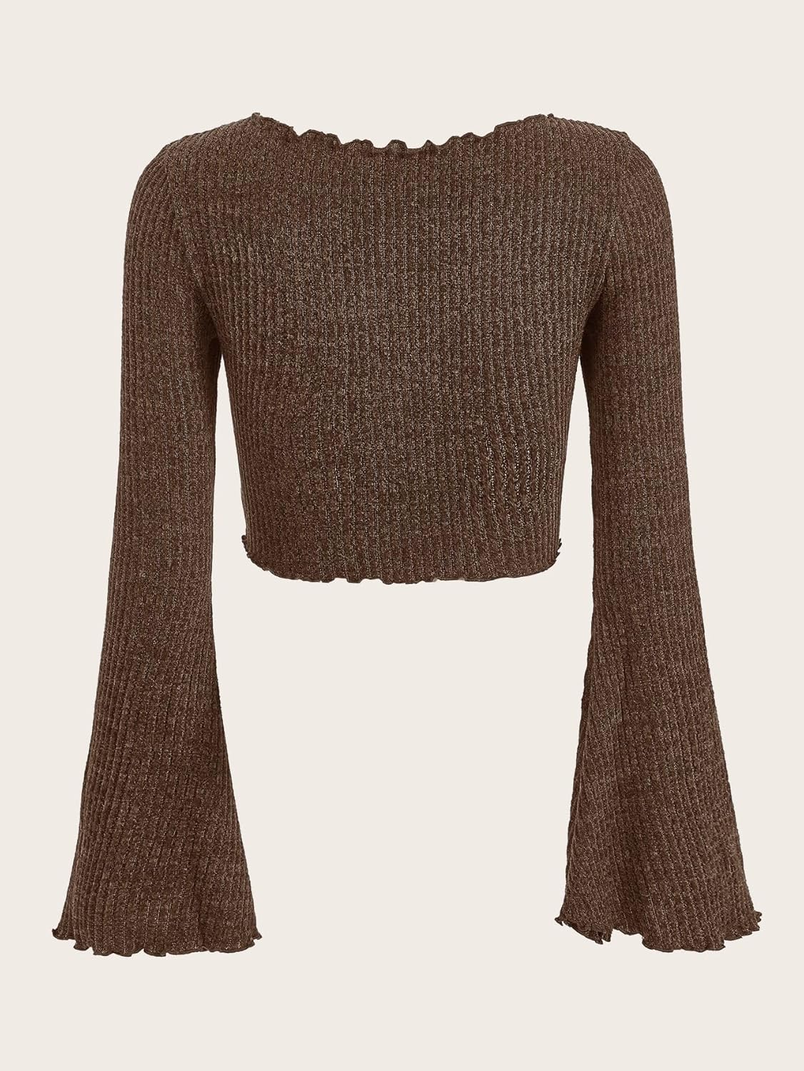 SOLY HUX Women's Long Bell Sleeve Crop Tops V Neck Tie Front T Shirts Sexy Asymmetrical Top Fitted Tees - Image 2