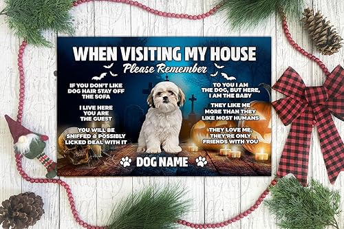 Miniatura 5 de Kobalo Tapete de Halloween para puerta cuando visites mi casa, por favor recuerde, tapete personalizado Shih Tzu, tapetes de bienvenida para
