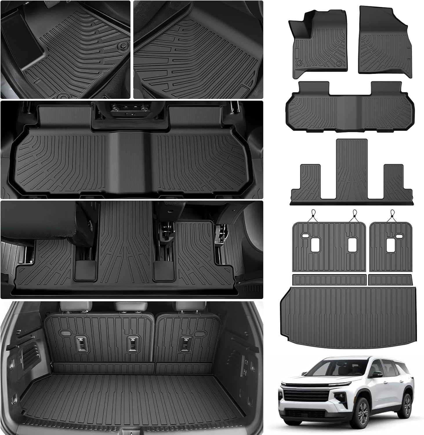 Cartist Floor Mats & Cargo Liner with Backrest Mat for Chevy Traverse 2024-2026 (7 Seats) & GMC Acadia 2024-2026 (7 Seats) & Buick Enclave 2025-2026 All Weather TPE Floor Mat for Traverse Accessories - Image 8