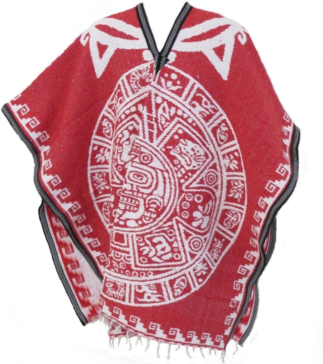 Artesanias FRAuthentic Mexican Poncho Reversible Cobija Blanket - Aztec Calendar