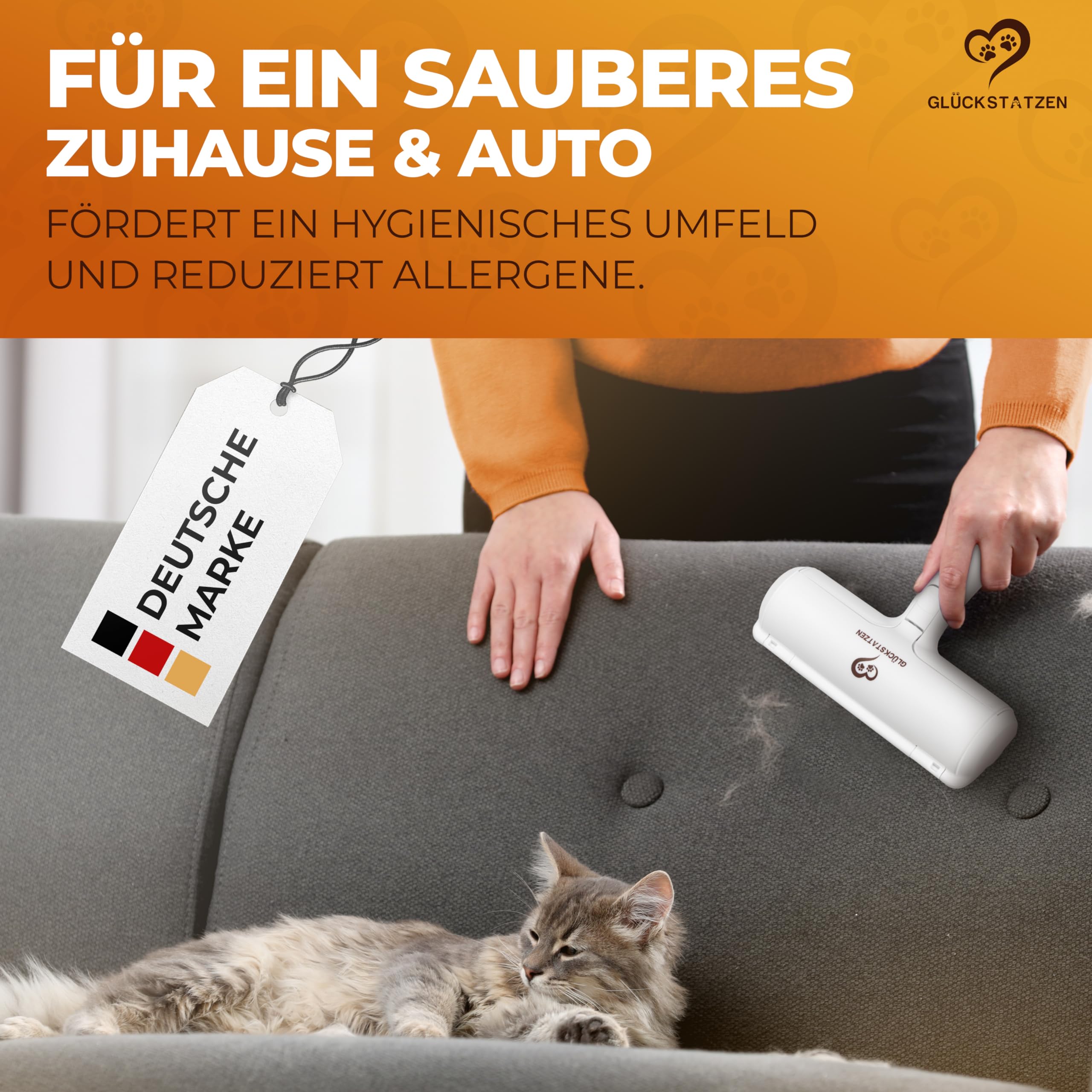 Tierhaarentferner & Fusselbürste für Hunde- und Katzenhaare – Wiederverwendbarer Haarentferner für Sofa, Auto, Teppich & Bett – Fusselroller ohne Kleber mit Auffangbehälter