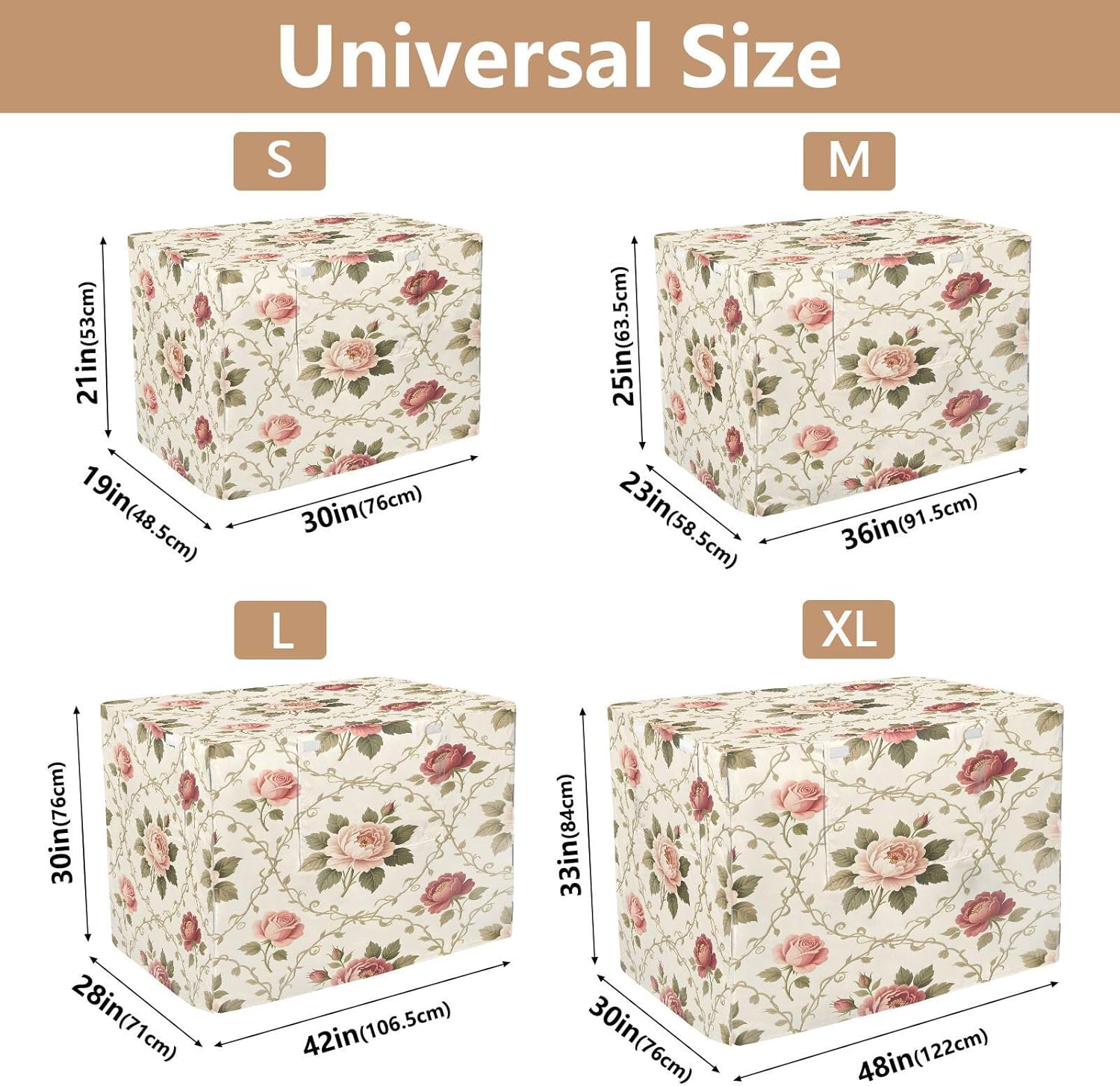 Vintage Rose Pattern Dog Crate Cover 600D Oxford Pet Kennel Cover with Mesh Window for Dog Cages, Windproof Waterproof Machine Washable, 42"x28"x30"