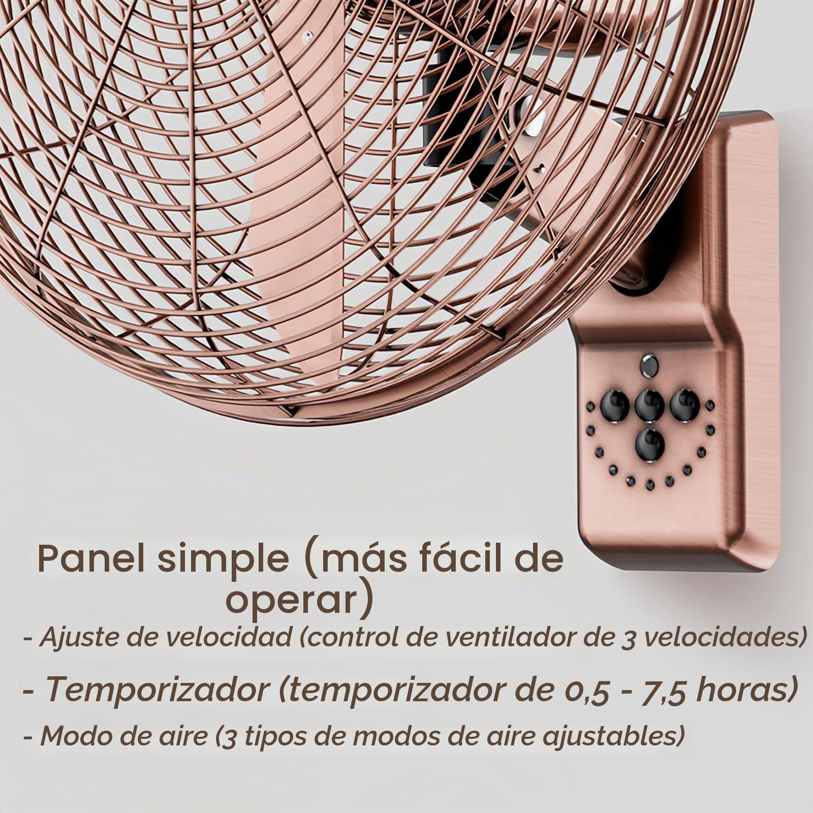 Ventilador de Pared Retro con Mando, Motor DC 60W Ultra, Silencioso, 3 Velocidades, Cabezal Ajustable e Inclinable, para Salón/Cafetería(450mm)