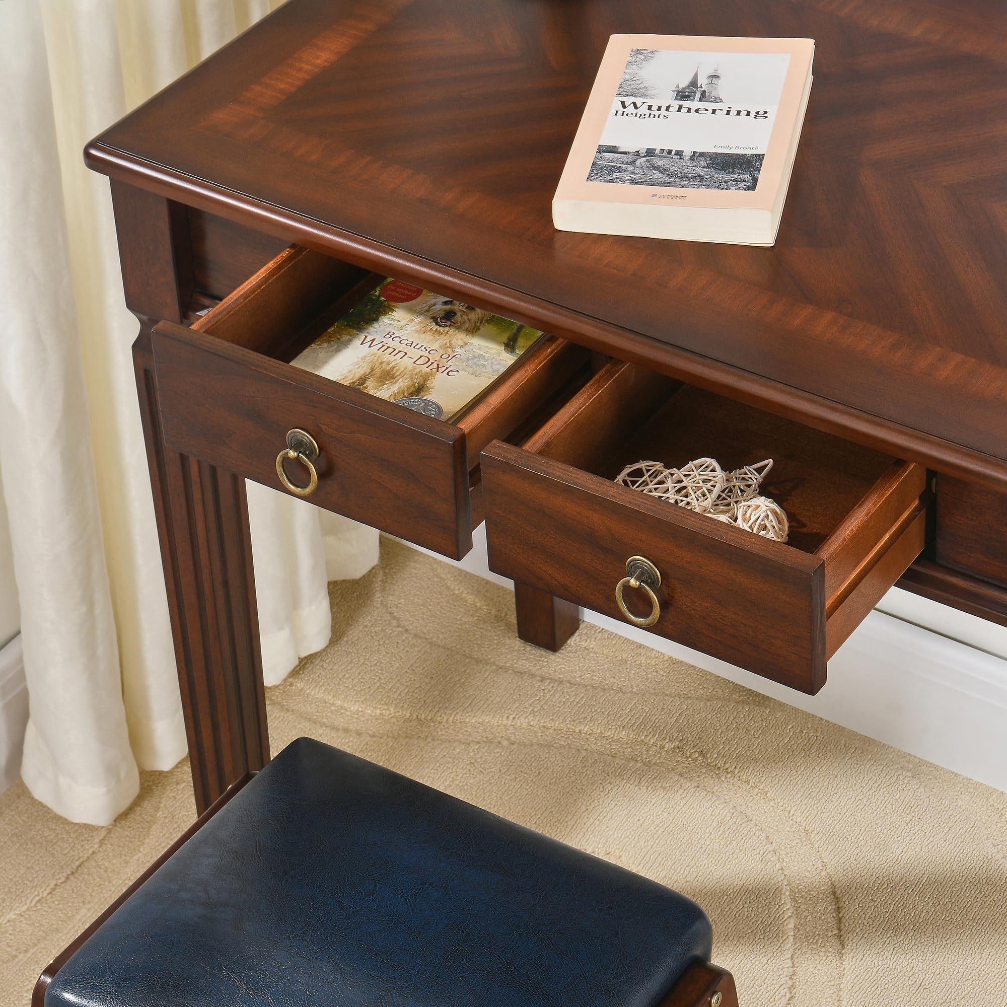 PADMA HOUSE Scrittoio in Legno Massiccio 80cm, Scrivania Vintage con 2 Cassetti, Tavolo da Studio Robusto per Computer e Ufficio, Mobile Salvaspazio Stile Classico