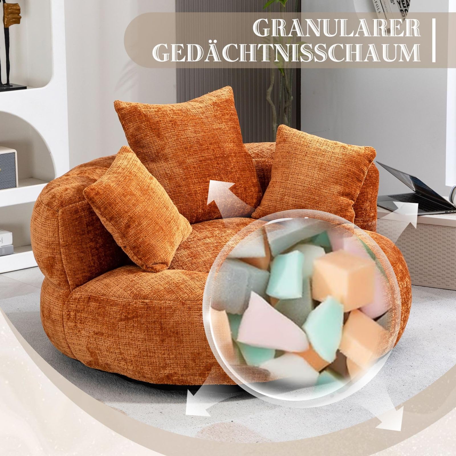 Sitzsack Cord mit hoher Rückenlehne 3 Kissen