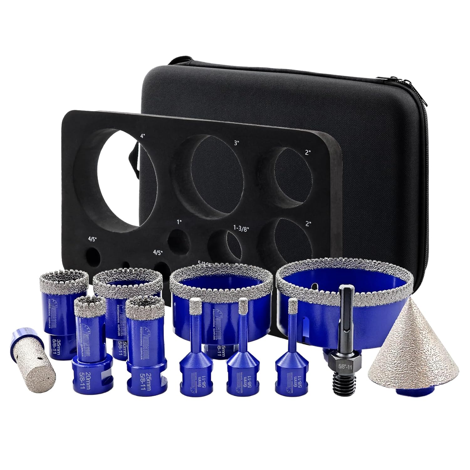 SHDIATOOL Diamond Drill Core Bits Kit Hole Saw Sets Diamond Drilling Mould Guide for Porcelain Tile Marble Ceramic Granite with Hollow EVA Guide Jig 11pcs(6/8/10/20/28/32/35/45/65/25MM/2inch)