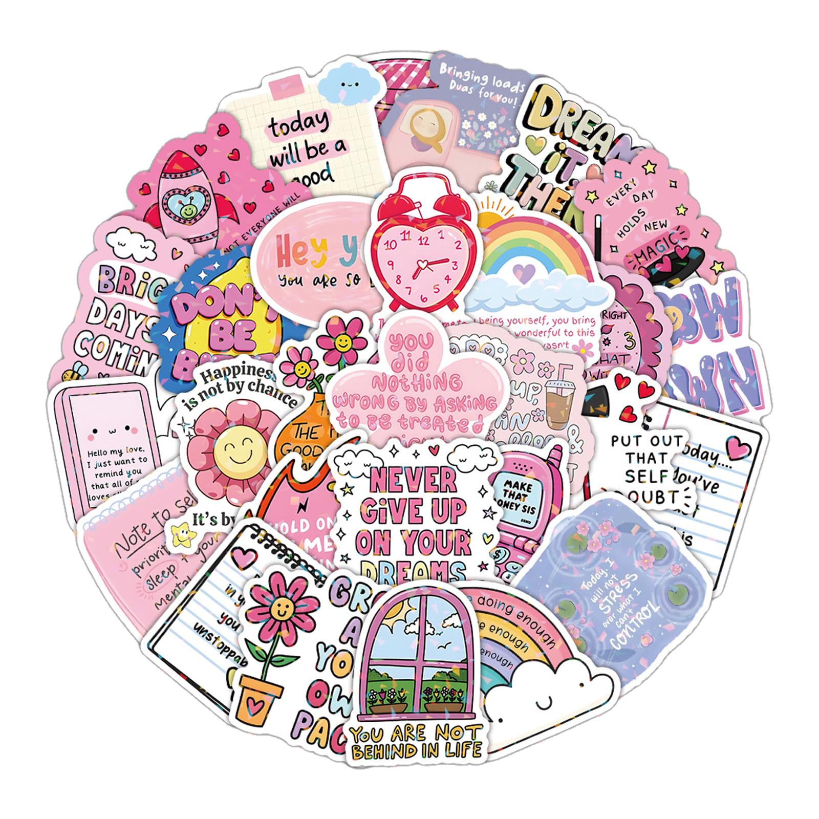 50Pack Pink Reminders Motivational Stickers, Inspirational Cartoon Laptop Stickers, Positive Waterproof Journal Sticker, Affirmation Sticker for Scrapbook, Water Bottles, Laptops