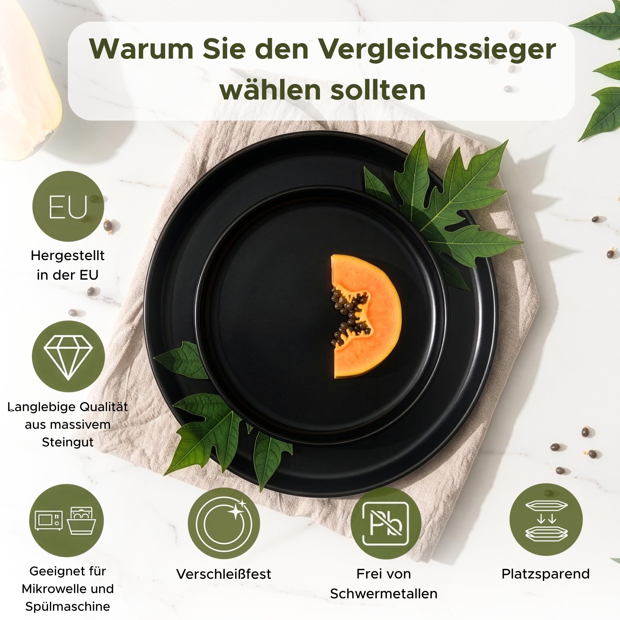 konsimo. VICTO Assiette Creuse pour 6 Personnes - Service de Table 6 Personnes - Passe au Lave-vaisselle Micro-ondes - Service Vaisselle - Assiettes Creuses - Vaisselle - 18,5 cm - Nero