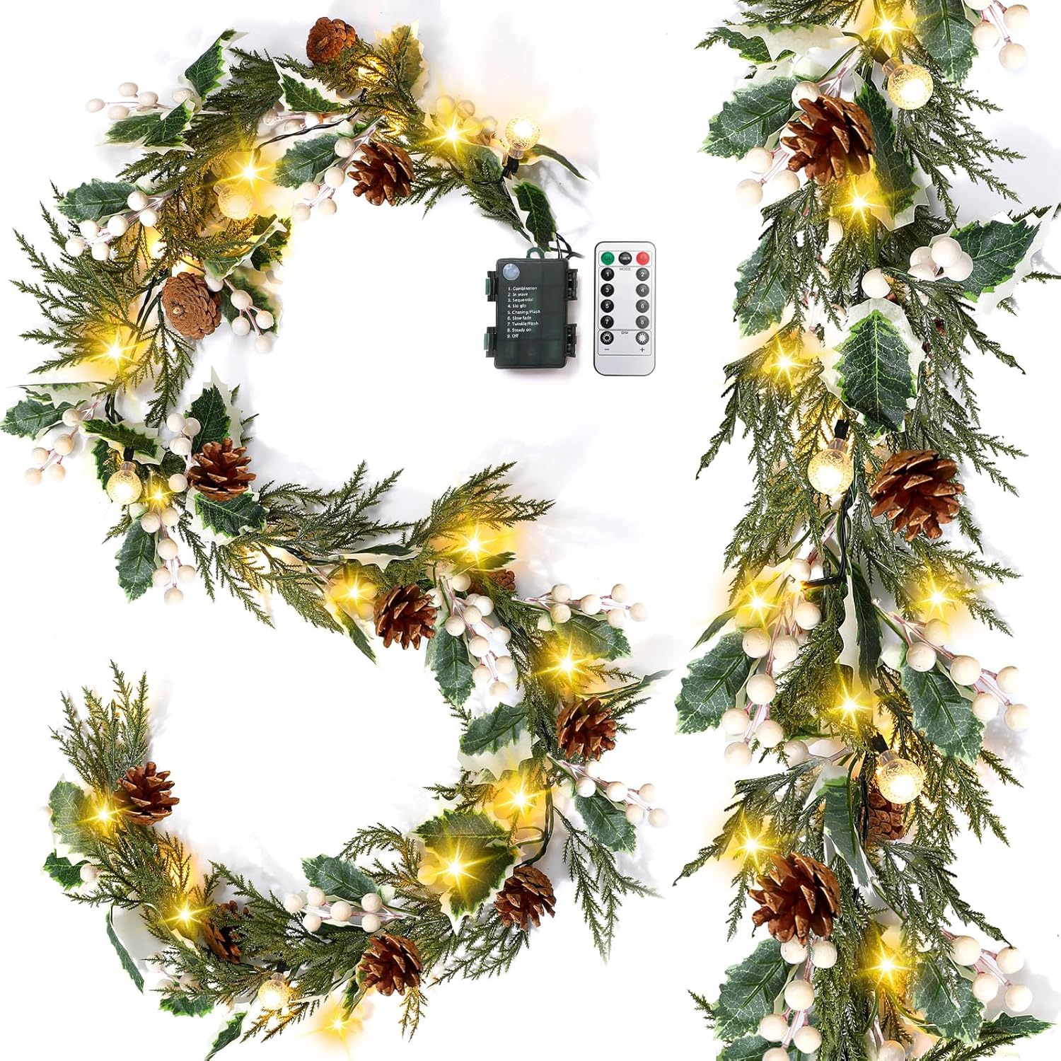 Ceenna 2 Pcs Prelit Christmas Garland with Globe Lights, 12
