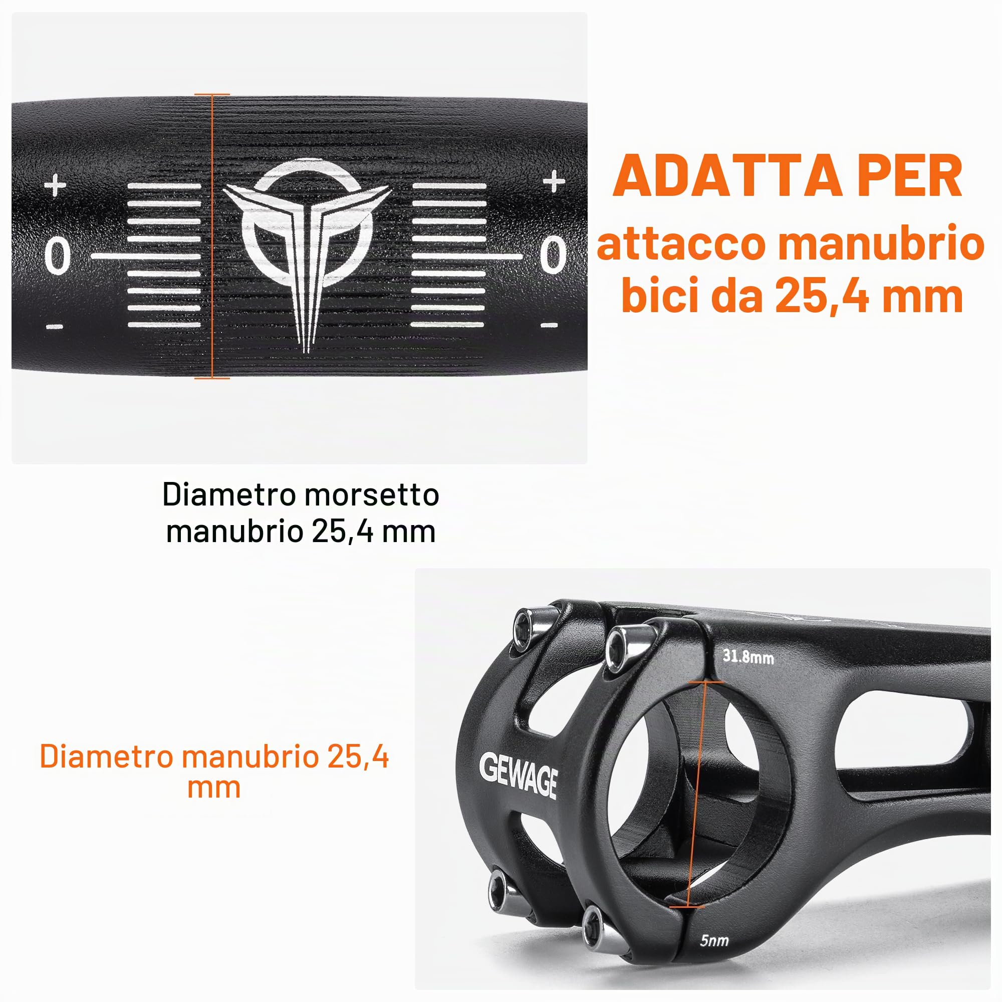 GEWAGE Manubrio Bici 25,4 mm – Manubrio Riser da 620 mm in Lega di Alluminio 6061, Rise 30/50 / 70/90 / 120 mm, Backsweep 12°, per MTB, Dirt Bike e Bici Ibride (Black, 70mm Rise)