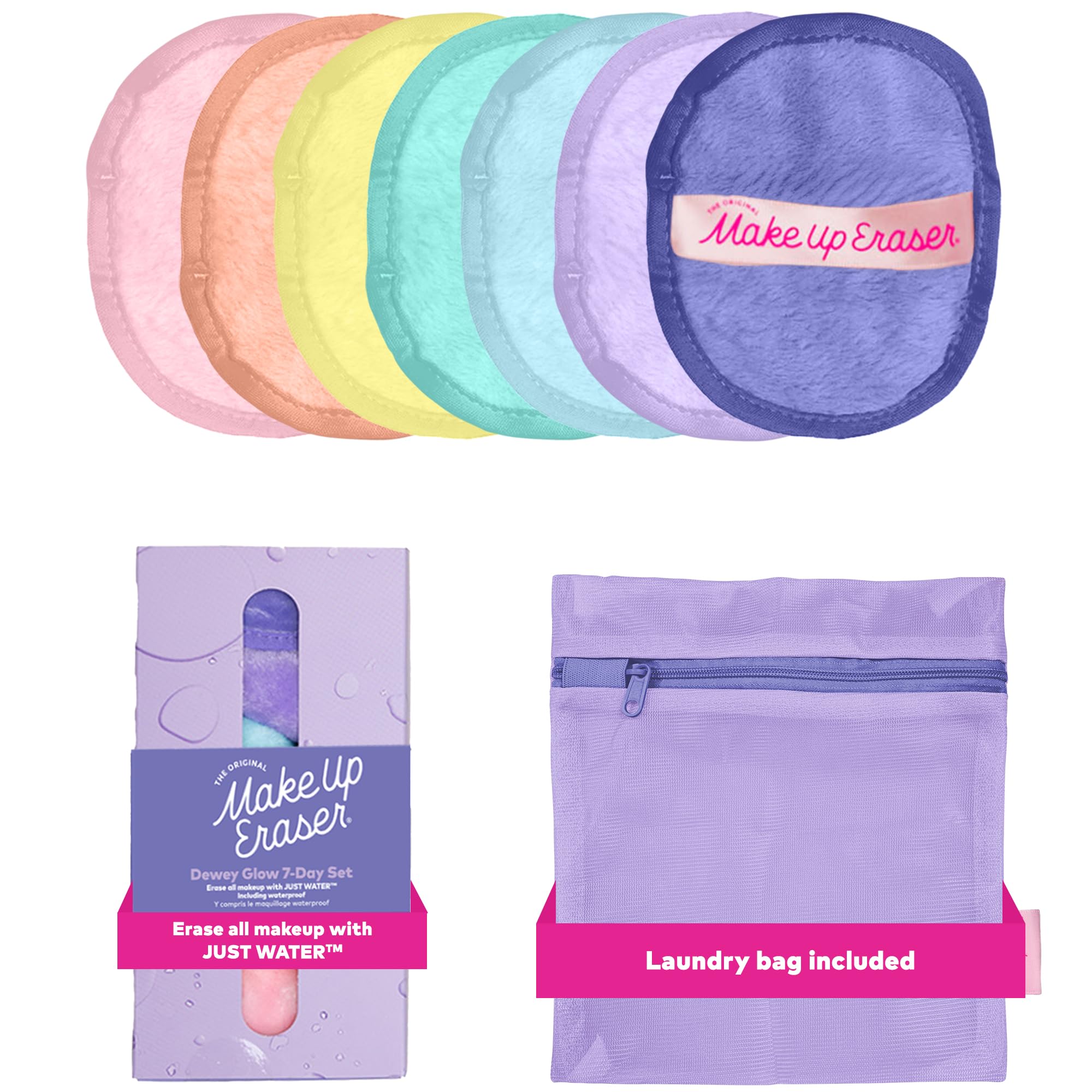 Makeup Eraser The Original, 7-Day Set, Erase All Makeup with Just Water, Including Waterproof Mascara, Eyeliner, Foundation, Lipstick, Sunscreen, and More Dewy Glow, 7ct.