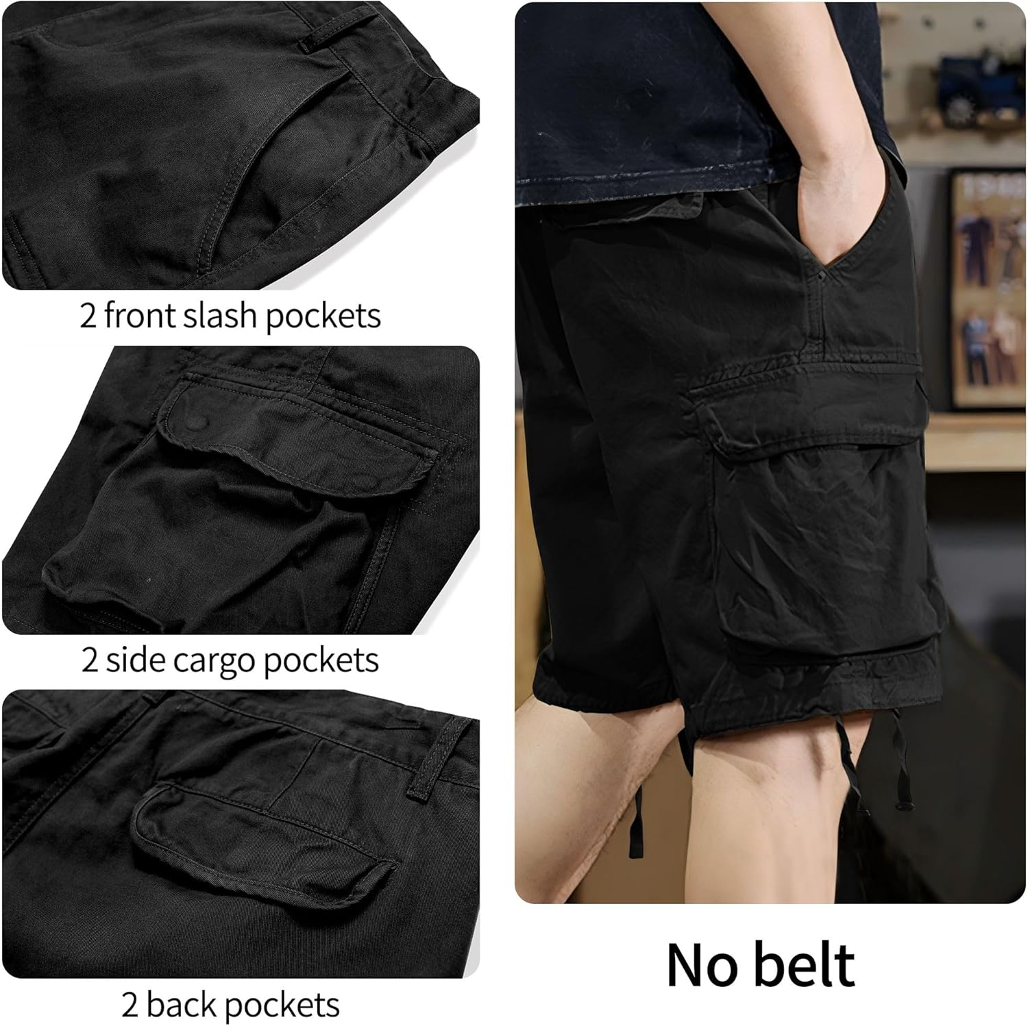 Men's Cargo Shorts Relaxed Fit Camo Casual Shorts Cotton Work Shorts with Drawstring Multi Pockets No Belt