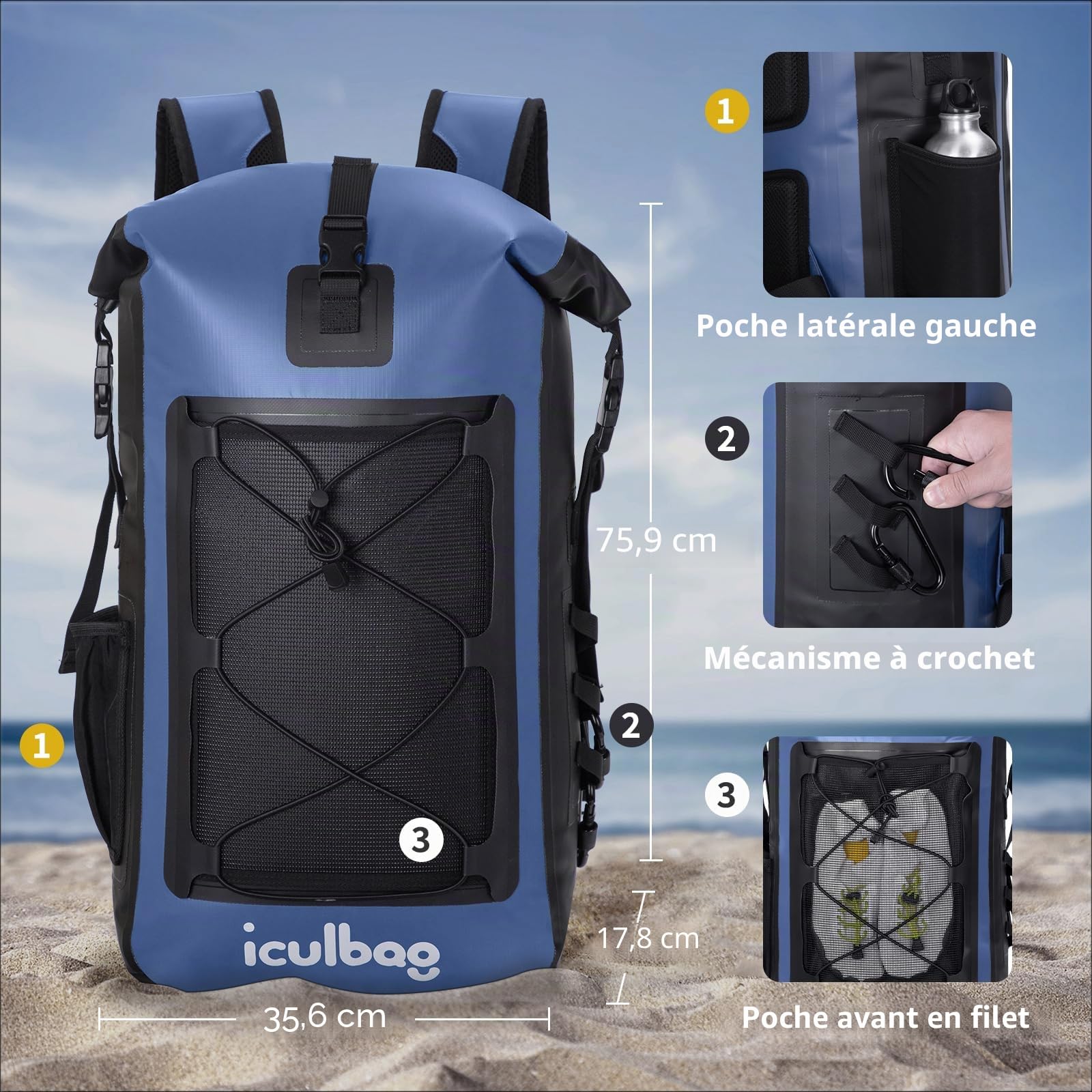 Sac Etanche 30L/40L Sac Etanche Nautique Sac A Dos Etanche Dry Bag for Plage Kayaking