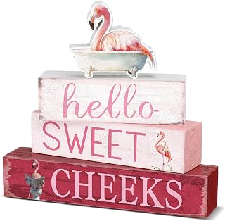 Cinnvoice 4 Pcs Flamingo Hello Sweet Cheeks Bathroom Decor Sign