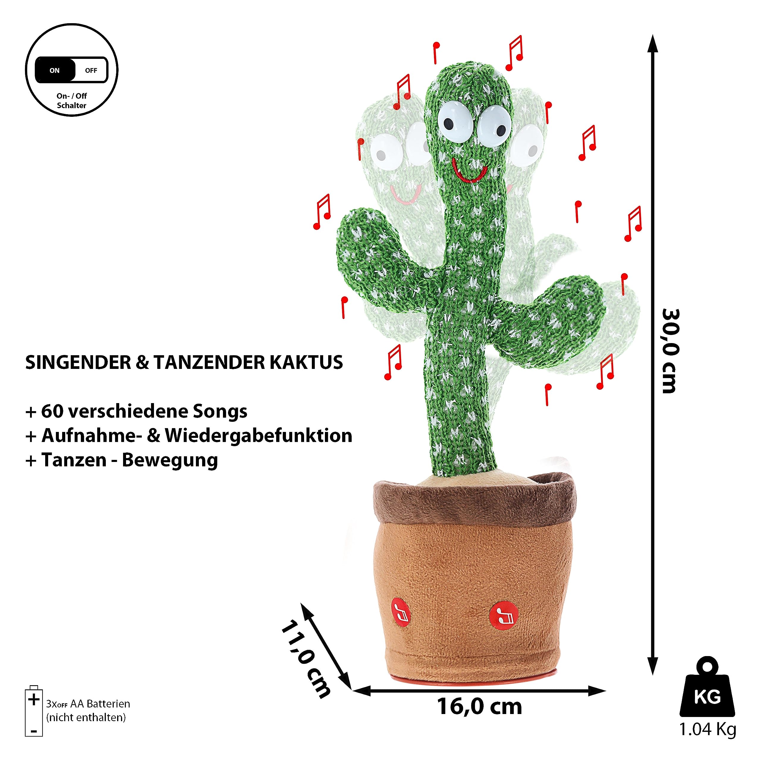 Cepewa Kaktus singend tanzend | Polyester 16x30cm | 60 Verschiedene Songs |  Lichteffekt Bewegung | Aufnahme-/Wiedergabefunktion: Amazon.de: Drogerie &  ...