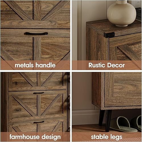 Miniatura 55 de Zapatero con 2 cajones abatibles y almacenamiento abierto, armario de almacenamiento de zapatos de granja para entrada, estante organizador estrecho