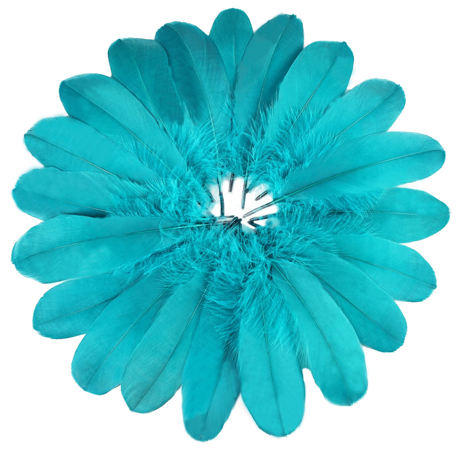 FeelfunFeather 120pcs Peacock Blue Goose Feathers 6-8 Inch 15-20cm Decorative Natural Goose Nagoire Feather Bulk for DIY Crafts Cosplay Wedding Party Christmas Halloween Home Decoration