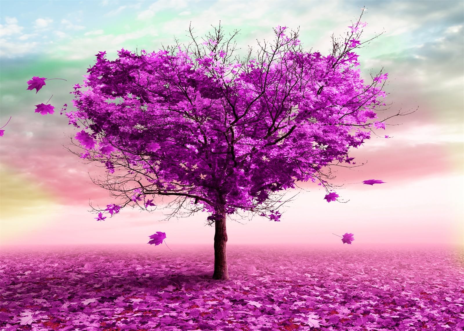 20x10FT (6x3m) Albero Rosa A Forma Di Cuore Sfondo Fotografico | Albero Rosa A Forma Di Cuore Tessuto Background,Fiori Viola Petali Cadenti,Decorazioni Festa E Foto,Photo Booth