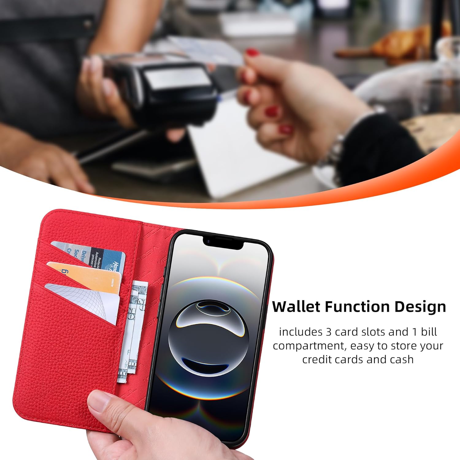 VISOUL Wallet Case for iPhone 17e/16e, Pebbled Leather Flip Folio Case with 3 Card Holders Kickstand [Shockproof TPU Inner Shell] Phone Cover for iPhone 17e 2026/16e 2025 6.1"-Black+Red