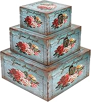 Jolitac Set of 3 Vintage Wooden Nesting Storage Boxes with Latch - Rustic Decorative Crates for Jewelry, Photos, Cash & Home Decor (Bloom)