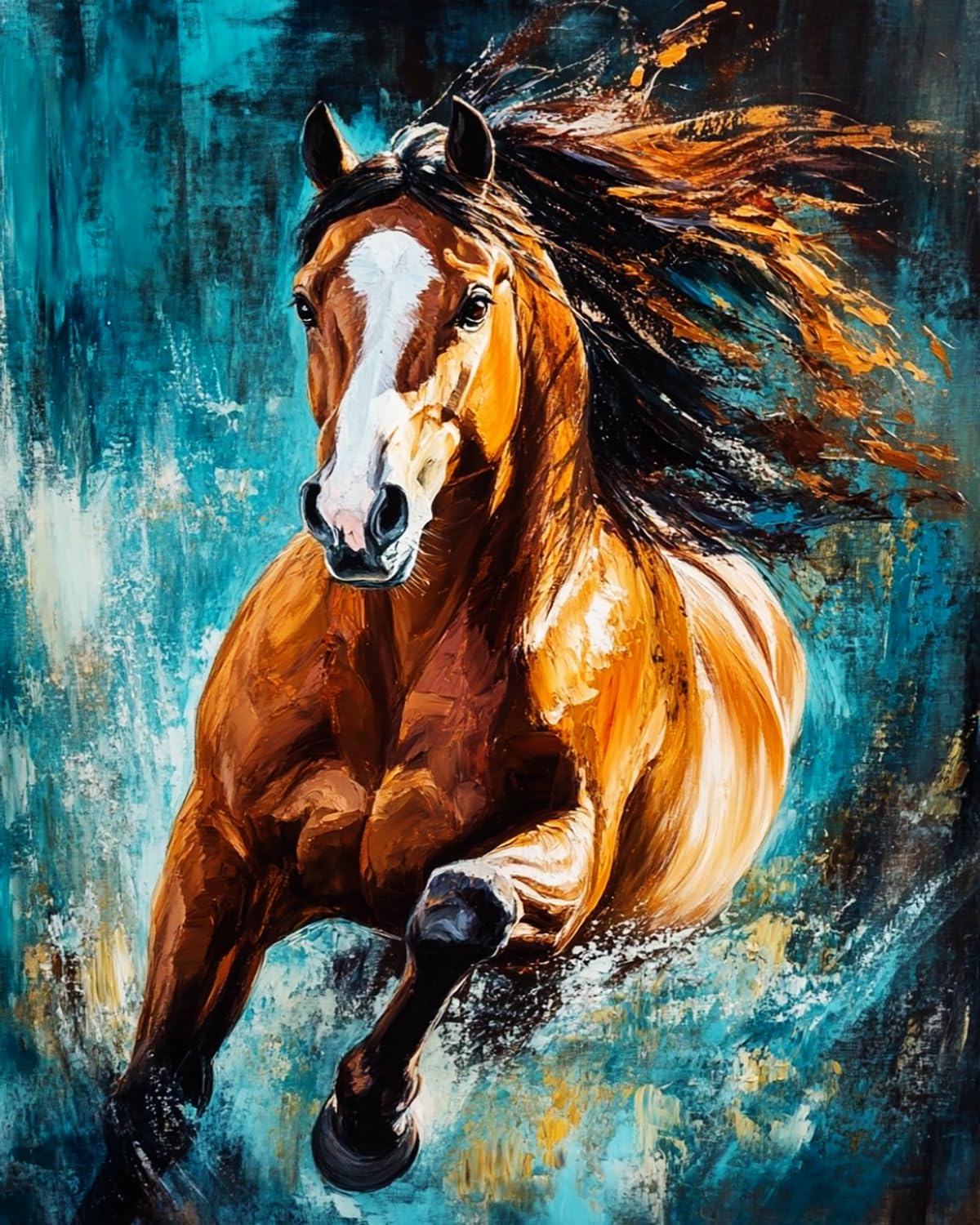 LIUBAISHI Paint by Numbers Kit for Adults – Large 16x20 | Wall Art Painting for Living Room, Stress Relief Craft, Hobby Gift Set with Paints and 3 Brushes-Galloping Horses Chasing the Wind