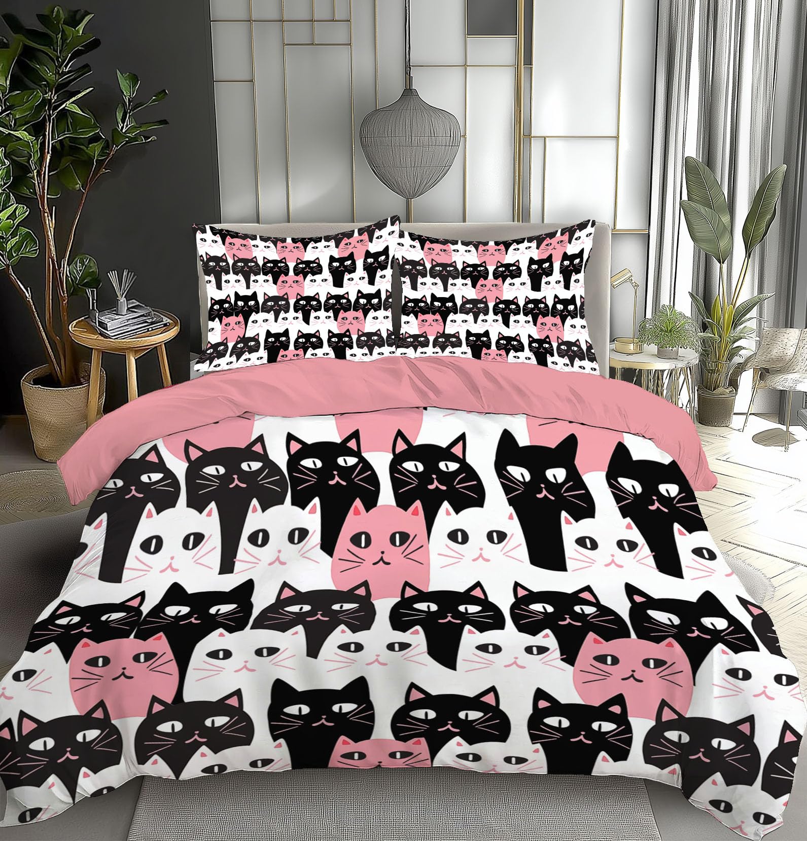 Parure de lit chat 220x240 cm avec housse de couette et taies
