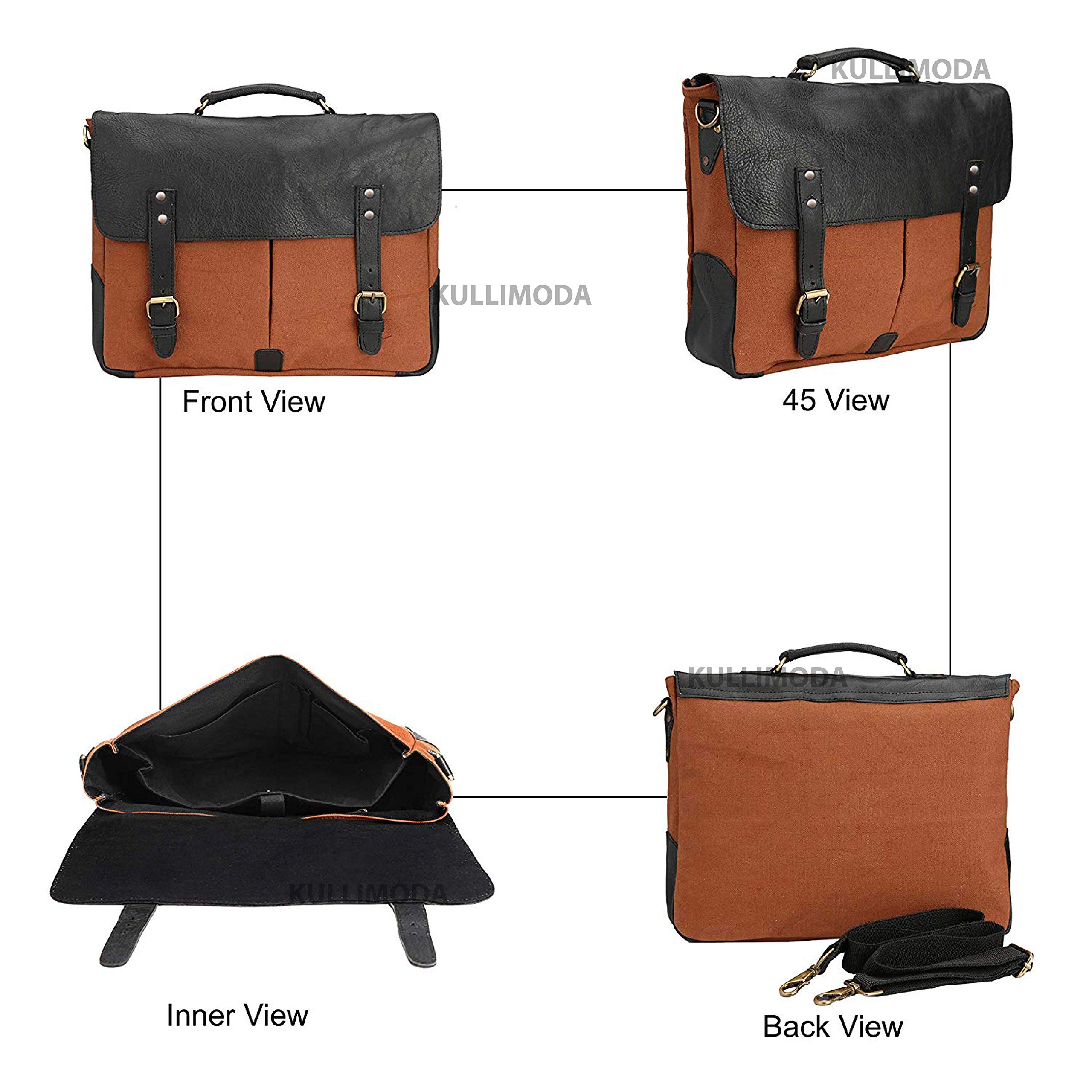 Kulli Moda Canvas and Vegan Leather 15.6 Inch Laptop Shoulder Messenger Bag for Meetings - Image 4 thumbnail