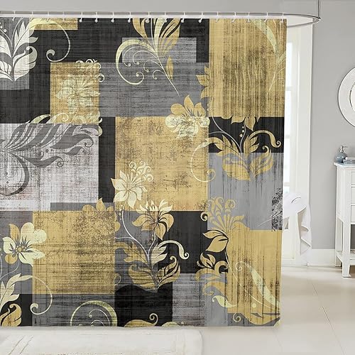 Miniatura 8 de Juego de cortina de baño con diseño geométrico circular retro, diseño abstracto de grafiti redondo, diseño de líneas cicloides bohemias, decoración