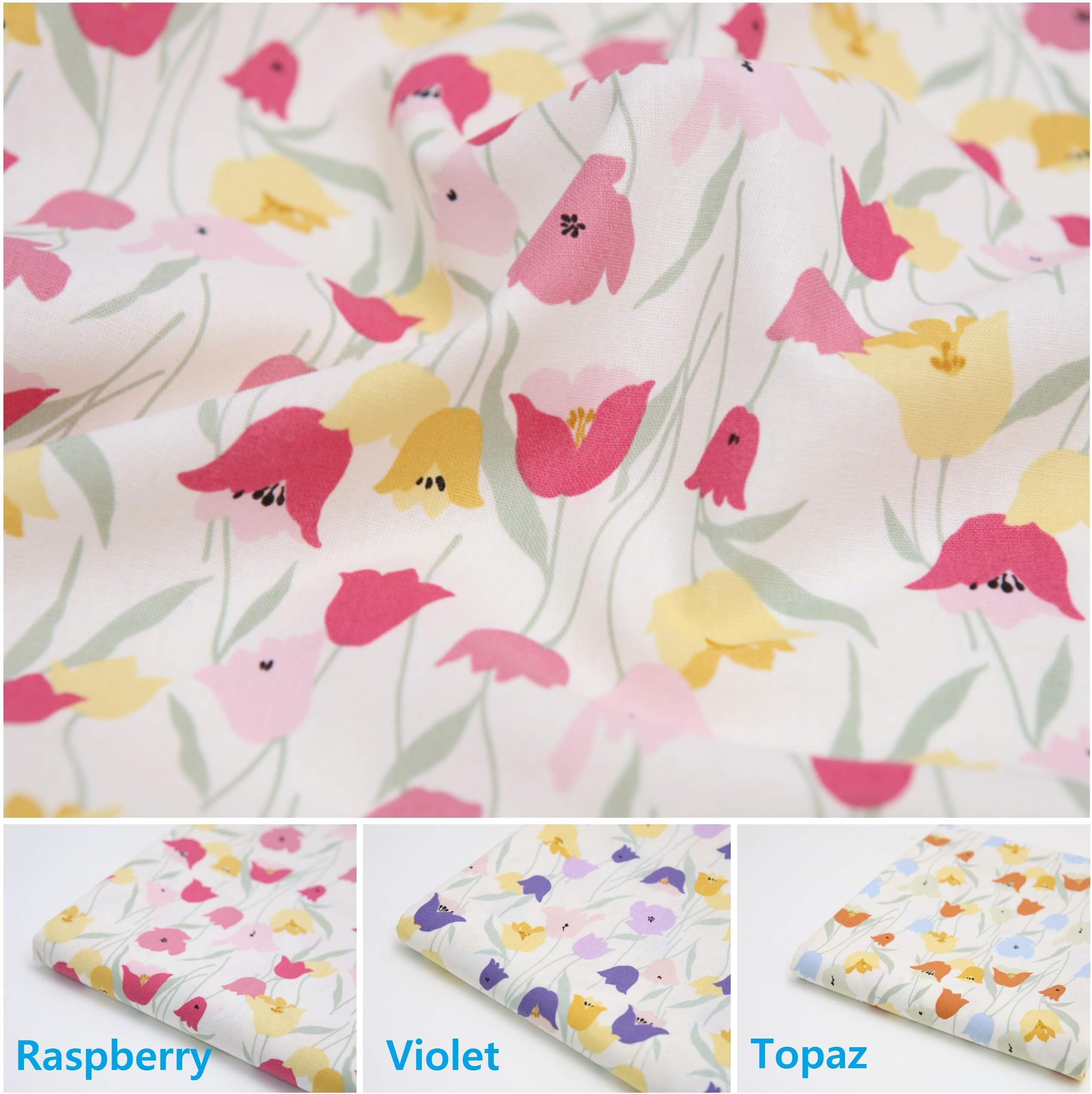 COTTONVILL Linen Blend Print Fabric (2yard, Raspberry)