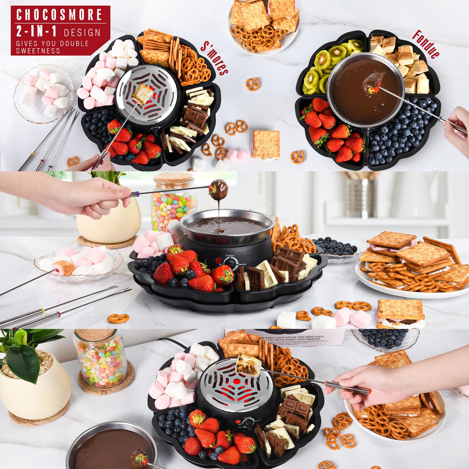 S'MORES GALORE™ Elektrische Smores Maker Tafelblad Indoor - Perfecte Familie Smore Maker het hele jaar door - Indoor Marshmallow Roaster Smores Kit & Serveerblad - Elektrische S'mores Maker w/4