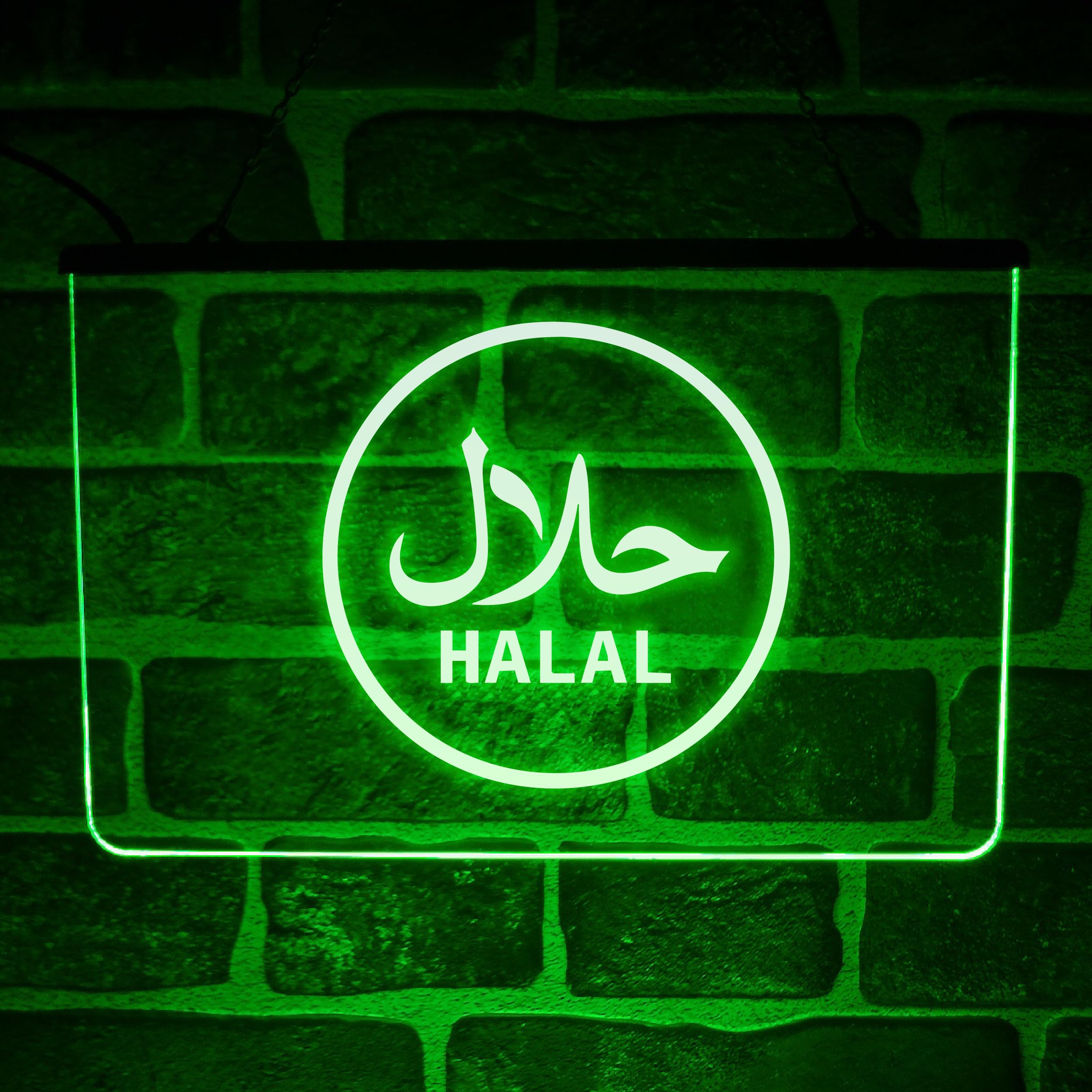 Green Halal Takeaway LED Neon Light Up Sign | Hanging Window & Wall Display For Open Shop Take Away Restaurant