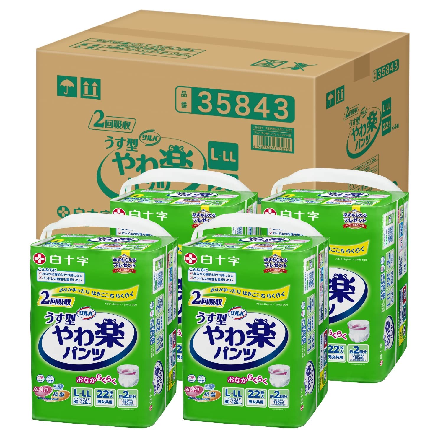 Amazon | サルバ 【ケース販売】 うす型 やわ楽パンツ L-LLサイズ 22枚