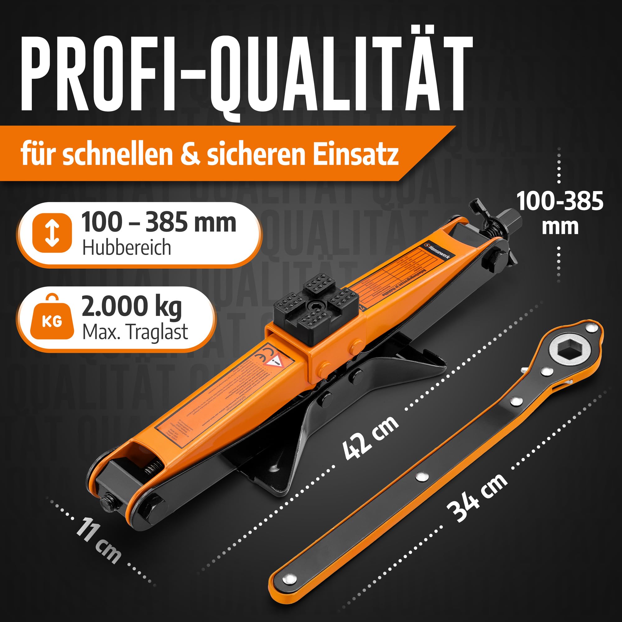 Wagenheber Scherenwagenheber 2t inkl. Ratsche. 360° schützende drehbare Auflagefläche | geeignet für alle PKW inkl. SUV (Basic)